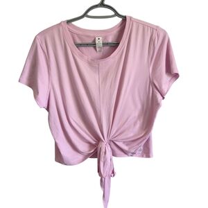 Yogalicious Pink Tie Front Crop Short Sleeve Athleisure Shirt Size Medium